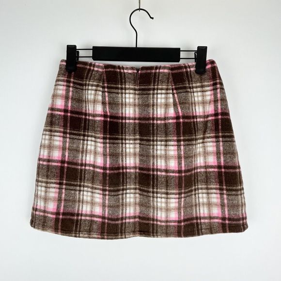 Forever 21 Women's Brown Pink Plaid Fully Lined Flannel Mini Skirt Size Small - Picture 3 of 13